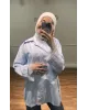 قميص سادة بأكمام مزينة بالدانتيل - ازرق فاتح