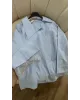قميص سادة بأكمام مزينة بالدانتيل - ازرق فاتح