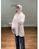 قميص سادة بأكمام مزينة بالدانتيل - ابيض قميص سادة بأكمام مزينة بالدانتيل - ابيض