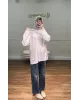 قميص سادة بأكمام مزينة بالدانتيل - ابيض قميص سادة بأكمام مزينة بالدانتيل - ابيض