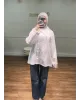 قميص سادة بأكمام مزينة بالدانتيل - ابيض قميص سادة بأكمام مزينة بالدانتيل - ابيض