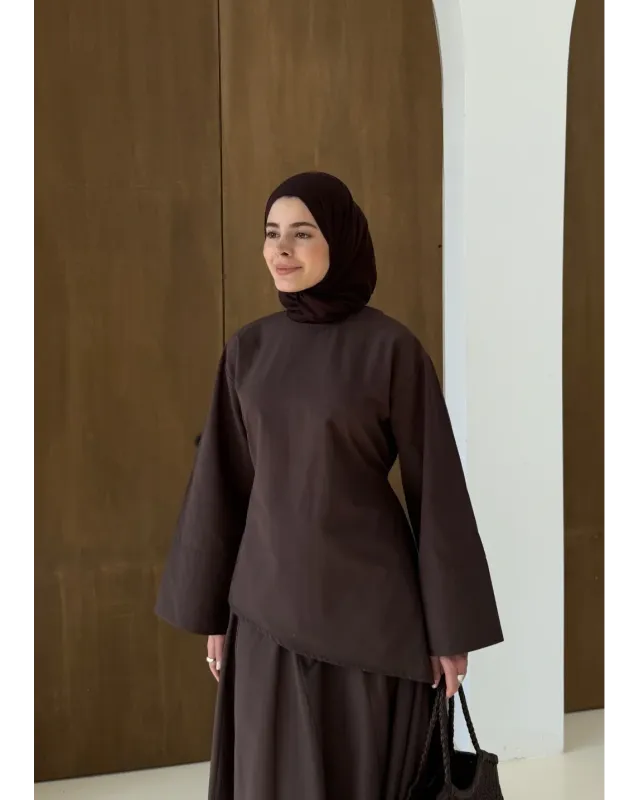 Brown Chic Asymmetric Top Set