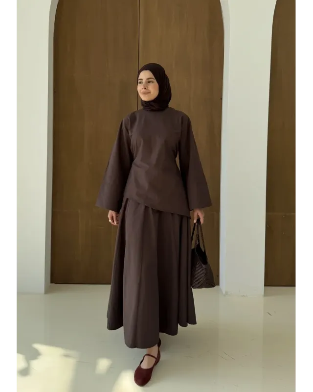 Brown Chic Asymmetric Top Set