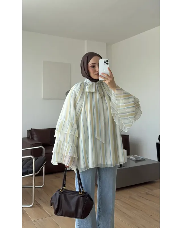 Yellow & White Striped Chiffon Blouse Yellow & White Striped Chiffon Blouse