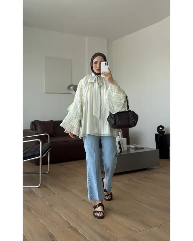 Yellow & White Striped Chiffon Blouse Yellow & White Striped Chiffon Blouse