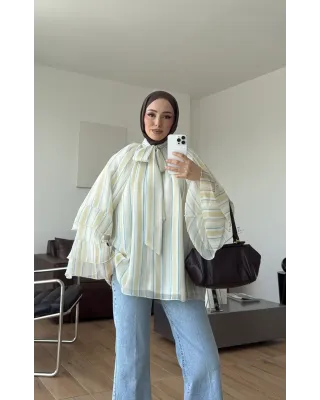 Yellow & White Striped Chiffon Blouse Yellow & White Striped Chiffon Blouse