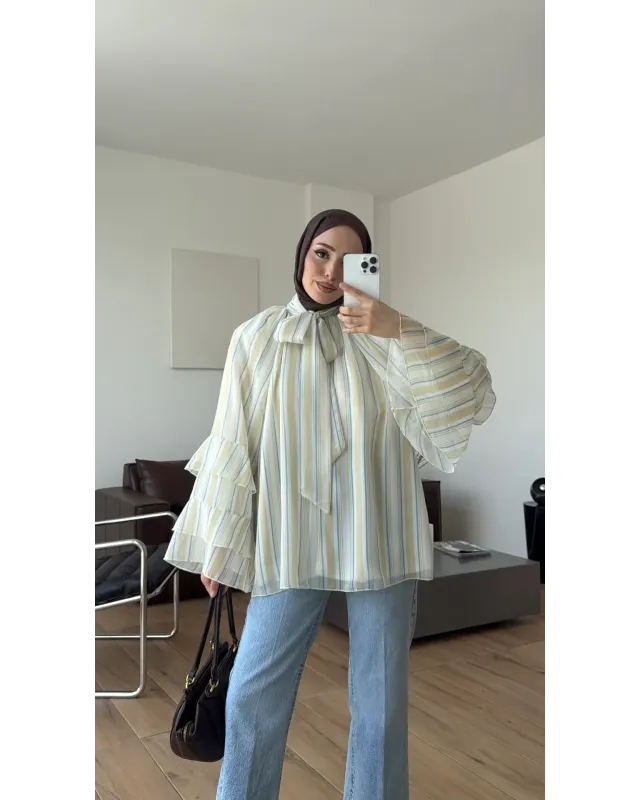 Yellow & White Striped Chiffon Blouse Yellow & White Striped Chiffon Blouse