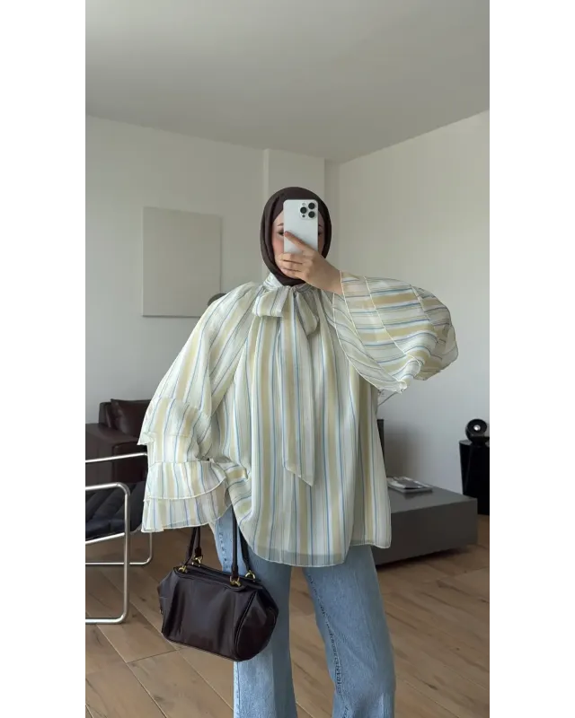 Yellow & White Striped Chiffon Blouse Yellow & White Striped Chiffon Blouse
