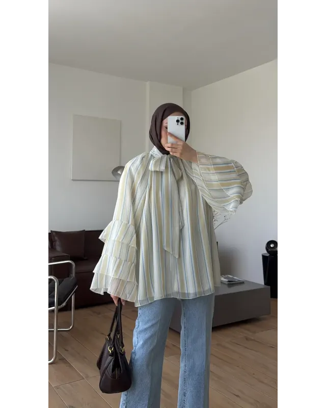 Yellow & White Striped Chiffon Blouse Yellow & White Striped Chiffon Blouse