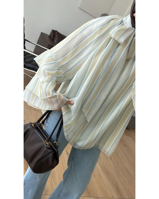 Yellow & White Striped Chiffon Blouse Yellow & White Striped Chiffon Blouse