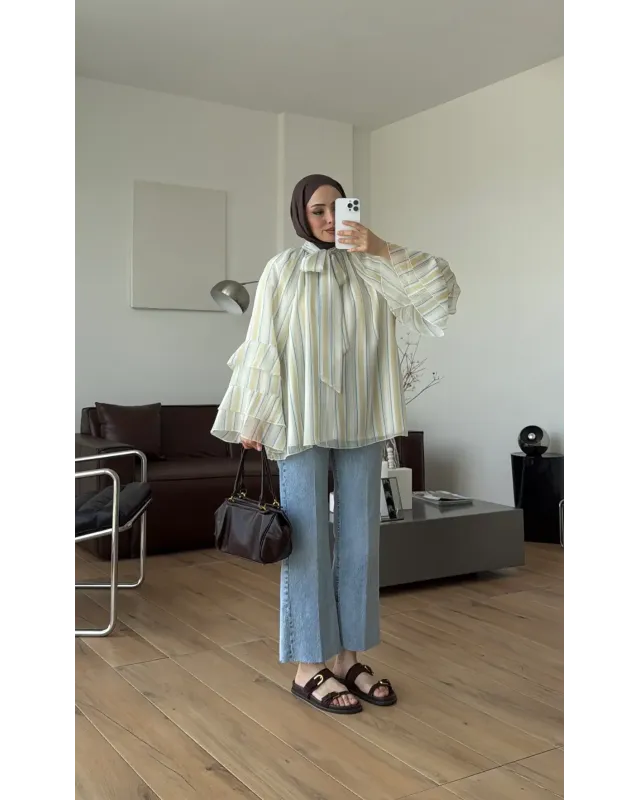 Yellow & White Striped Chiffon Blouse Yellow & White Striped Chiffon Blouse