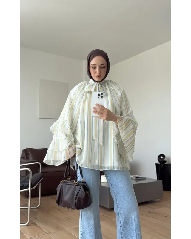 Yellow & White Striped Chiffon Blouse Yellow & White Striped Chiffon Blouse