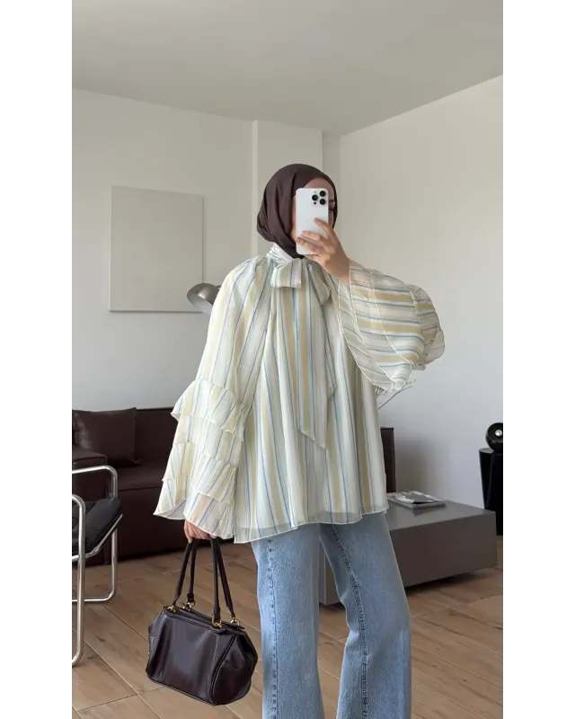 Yellow & White Striped Chiffon Blouse Yellow & White Striped Chiffon Blouse