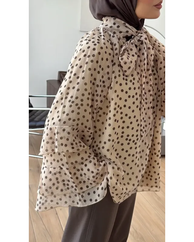 Beige Polka Dot Ruffle Sleeve Shirt Beige Polka Dot Ruffle Sleeve Shirt
