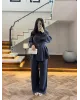 Petrol Blue Belted Pleated Set Petrol Blue Belted Pleated Set
