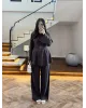Coffee Brown Belted Pleated Set