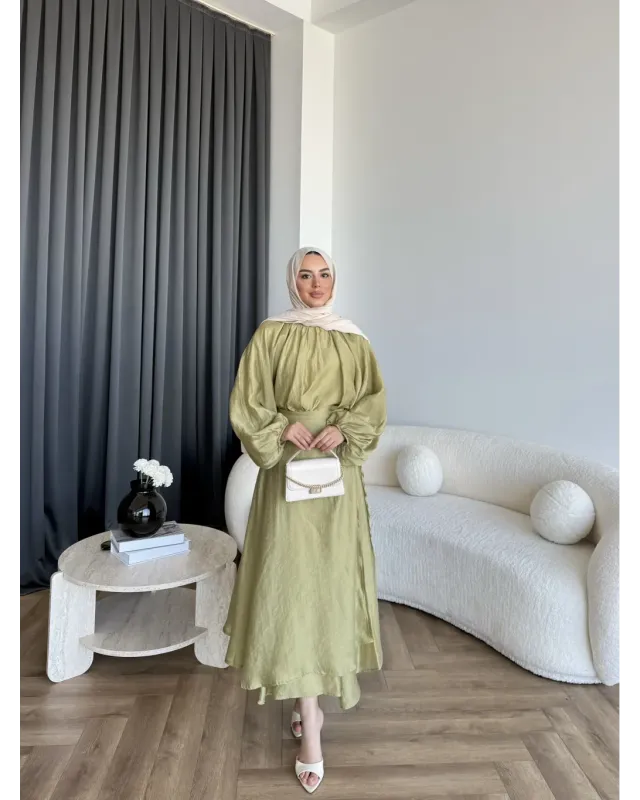 Puff Sleeve Skirt Set– Green