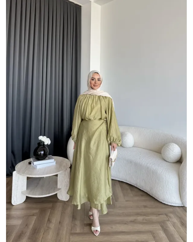 Puff Sleeve Skirt Set– Green