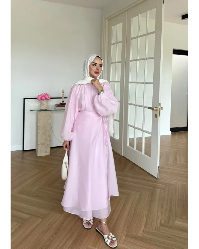 Puff Sleeve Skirt Set– Candy Pink