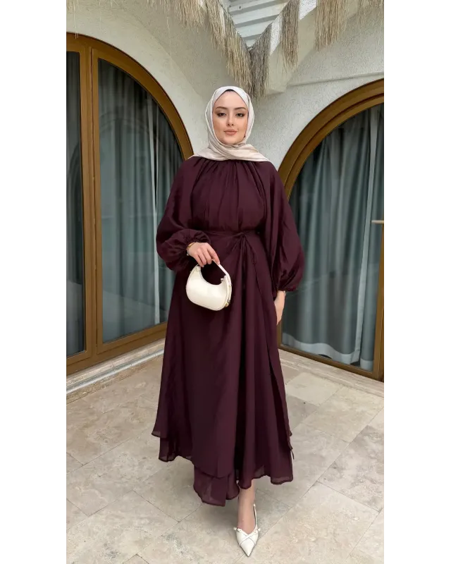 Puff Sleeve Skirt Set– Burgundy