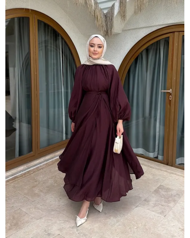 Puff Sleeve Skirt Set– Burgundy