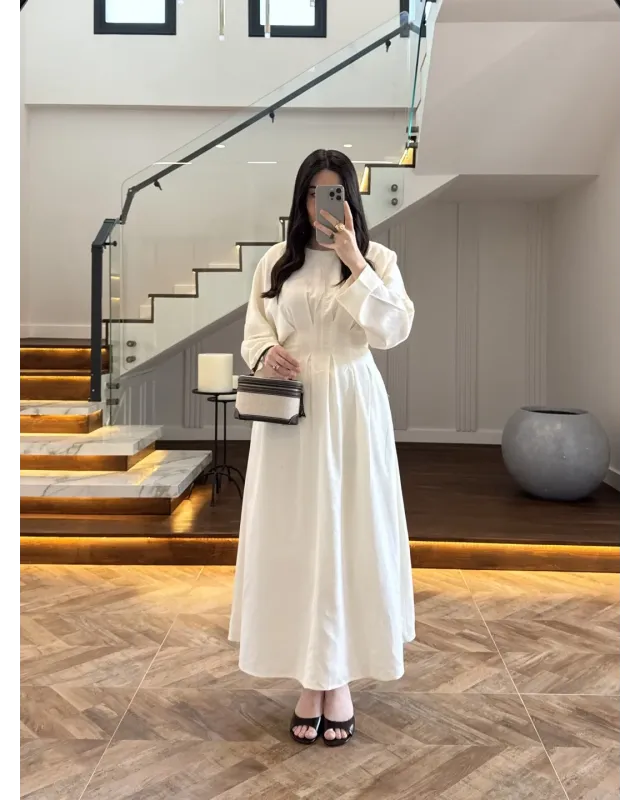 Cream Pleated Detail Dress Cream Pleated Detail Dress