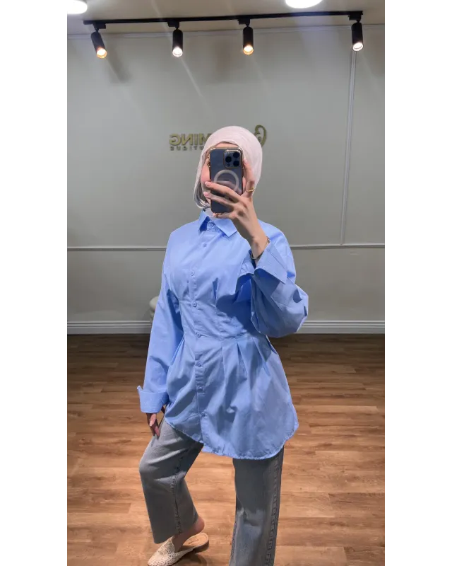 Blue Pleated Shirt Blue Pleated Shirt