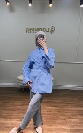 Blue Pleated Shirt Blue Pleated Shirt