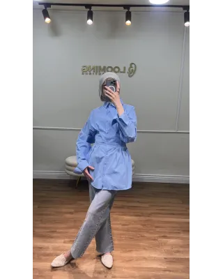 Blue Pleated Shirt