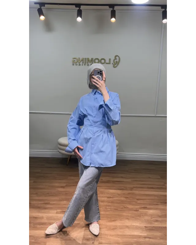Blue Pleated Shirt Blue Pleated Shirt
