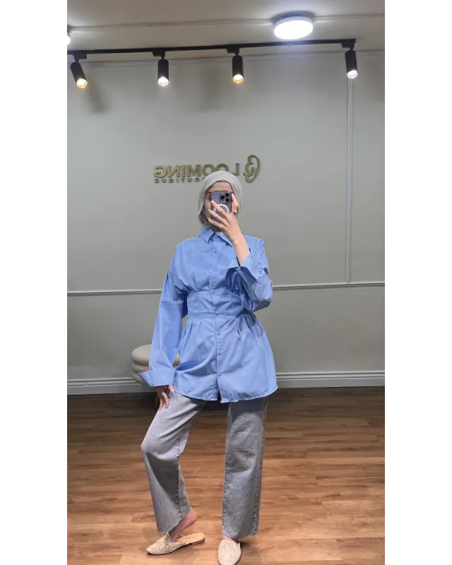 Blue Pleated Shirt Blue Pleated Shirt