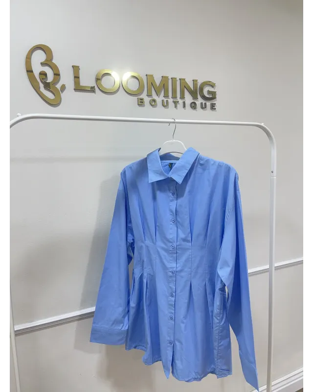 Blue Pleated Shirt Blue Pleated Shirt