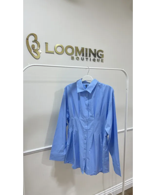Blue Pleated Shirt Blue Pleated Shirt