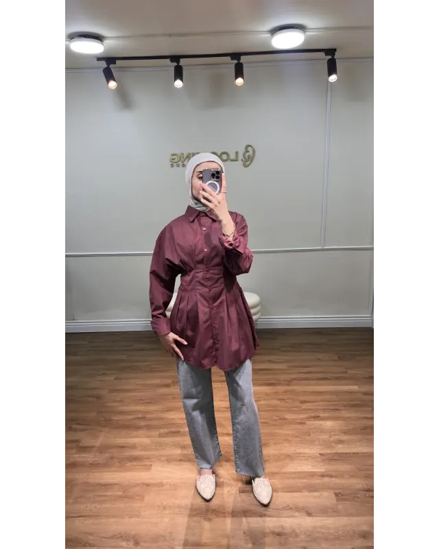 Burgundy Pleated Shirt