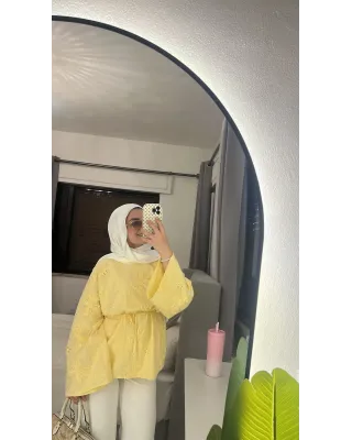 Soft Yellow lace Mandarin Collar Blouse
