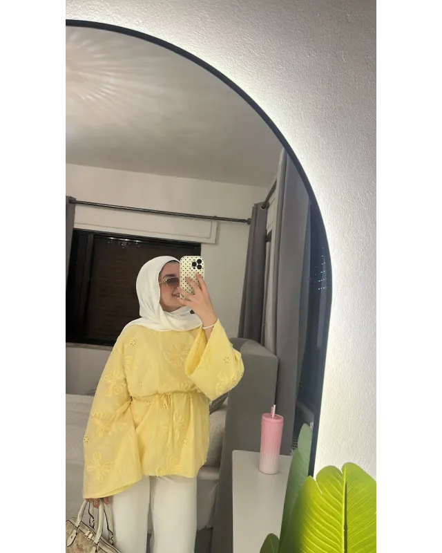 Soft Yellow lace Mandarin Collar Blouse