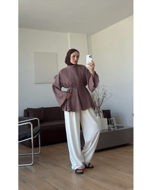 Light Brown Modal Ruffle Blouse