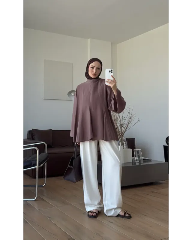Light Brown Modal Ruffle Blouse