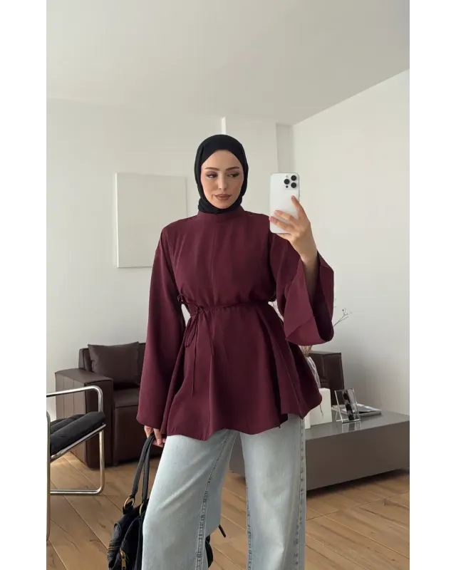 Burgundy  Modal Ruffle Blouse