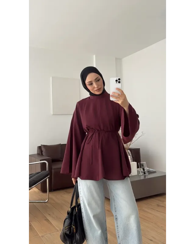 Burgundy  Modal Ruffle Blouse