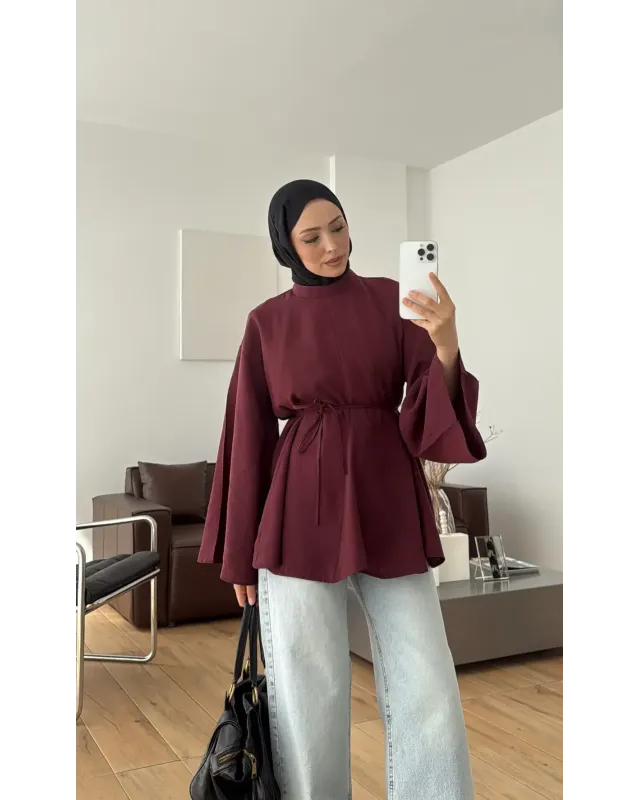 Burgundy  Modal Ruffle Blouse