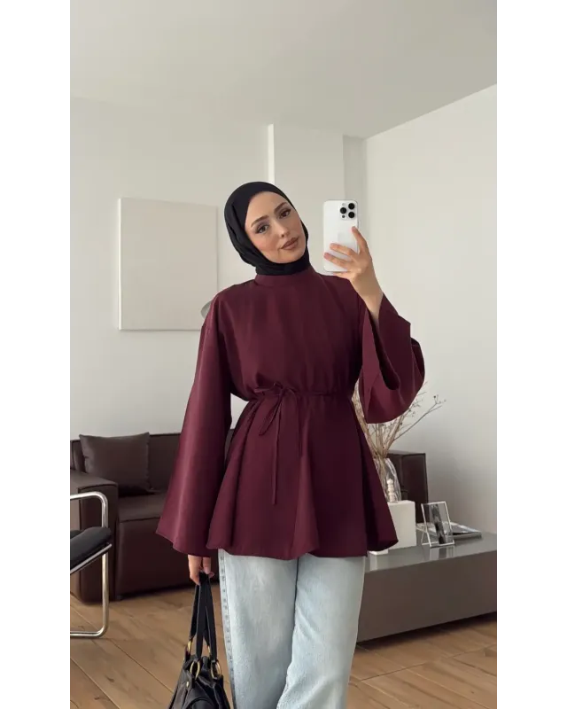 Burgundy  Modal Ruffle Blouse