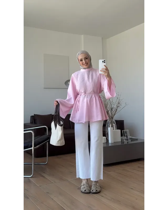 Pink Modal Ruffle Blouse