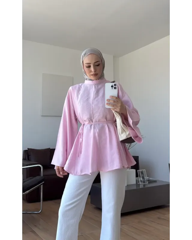 Pink Modal Ruffle Blouse