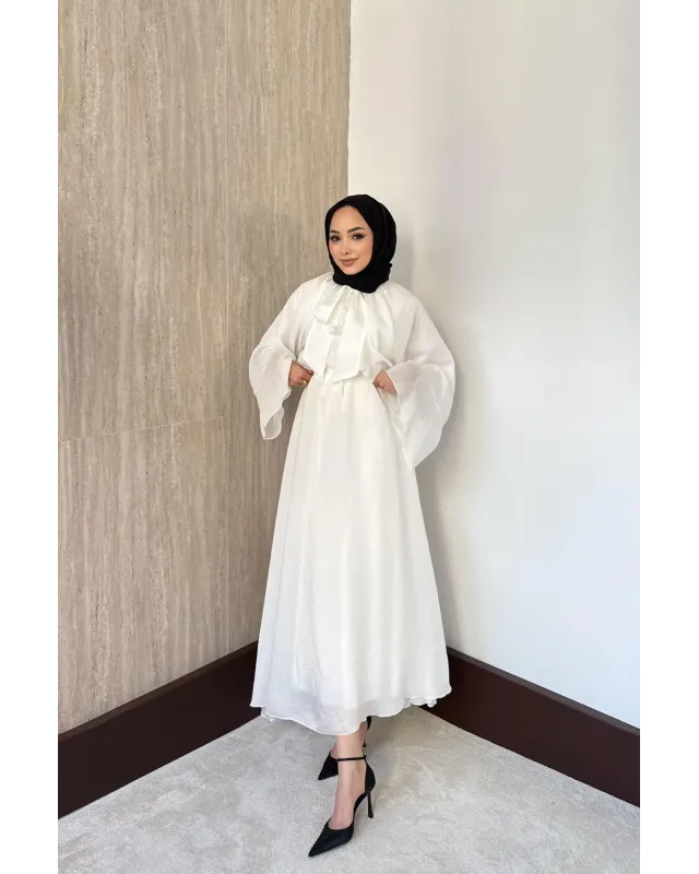 White Vual Dress with Tie Neck Detail
