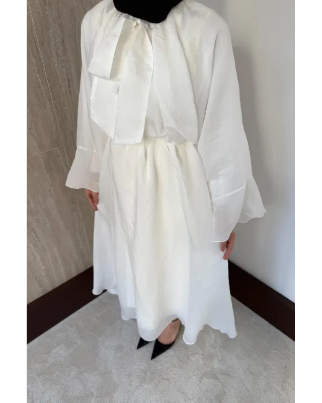 White Vual Dress with Tie Neck Detail