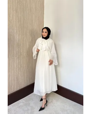 White Vual Dress with Tie Neck Detail