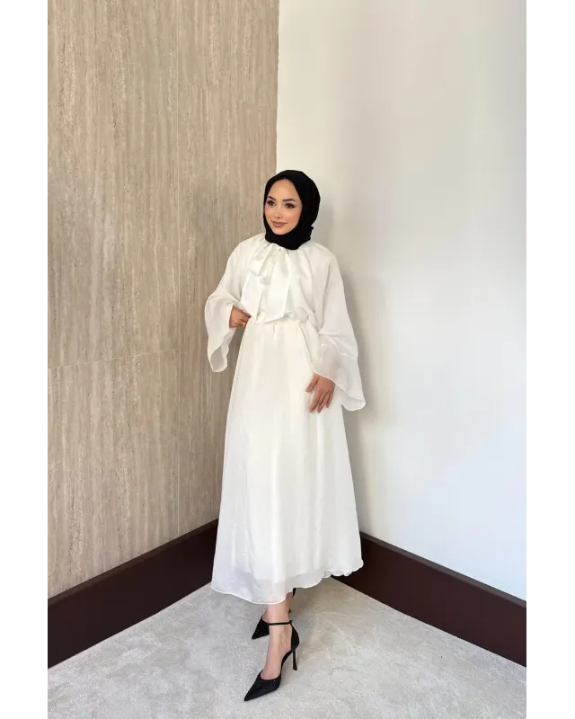 White Vual Dress with Tie Neck Detail