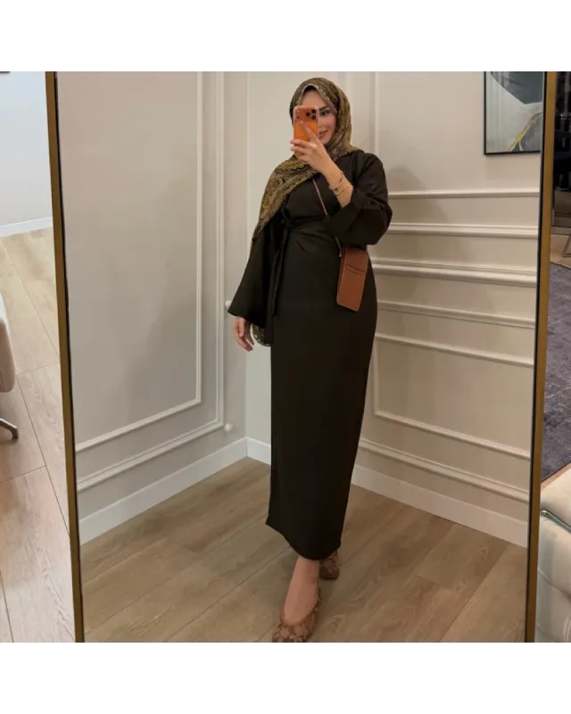Side-Tied Skirt Set – Coffee Brown