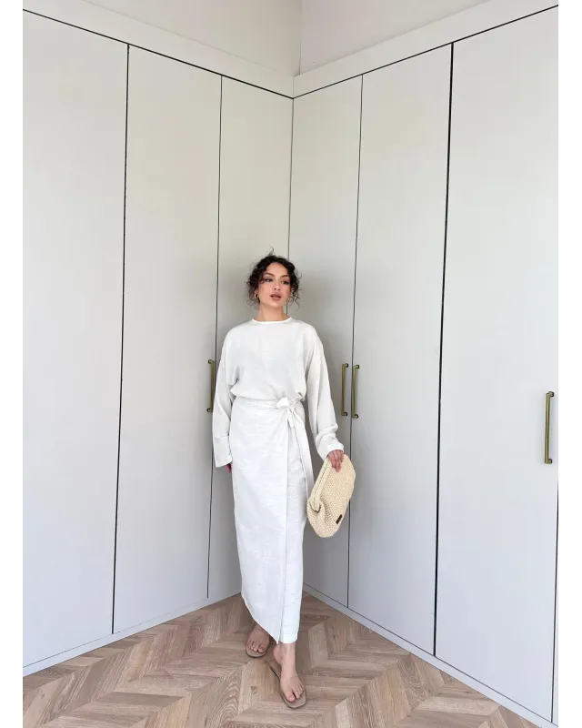 Side-Tied Skirt Set – Beige